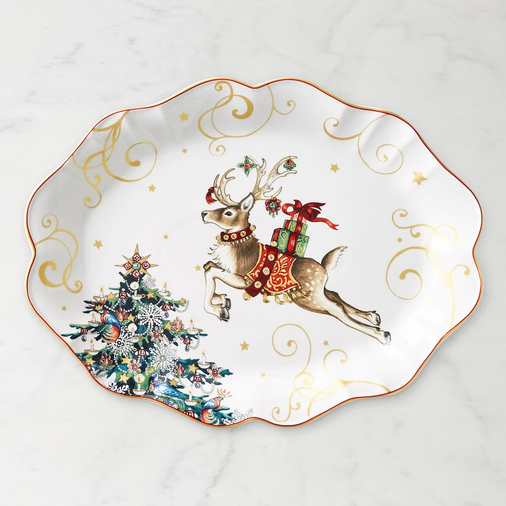 'Twas the Night Before Christmas Reindeer Scalloped Oval Platter