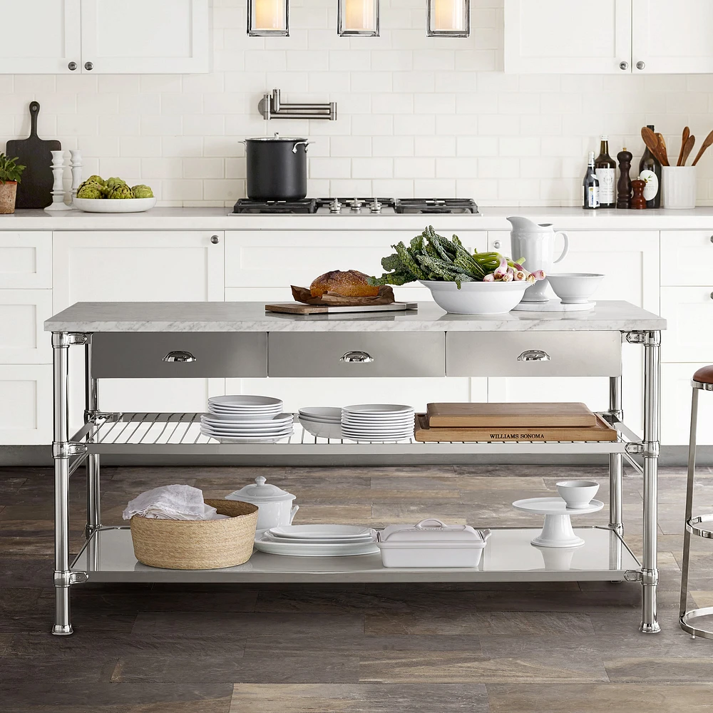 Modular Double Kitchen Island with Marble Top (72")