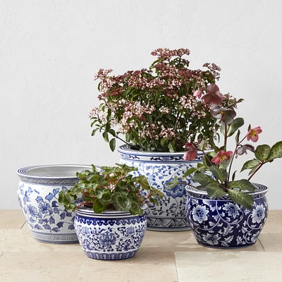 Blue & White Ceramic Planter Set