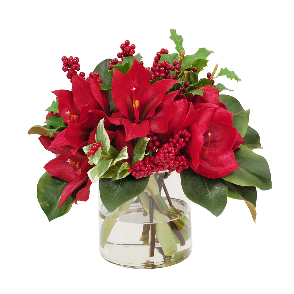 Faux Poinsettia & Holly Berry Floral Arrangement