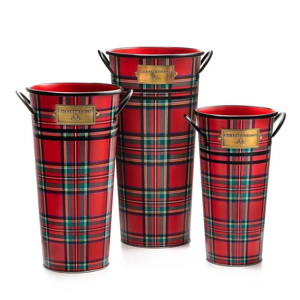 MacKenzie-Childs Tartan Flower Buckets, Set of 3