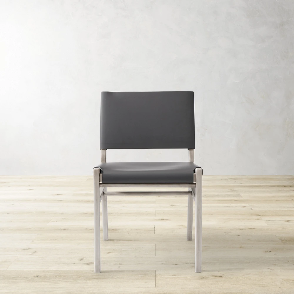 OPEN BOX: Stratton Slung Leather Side Chair, Silverstone