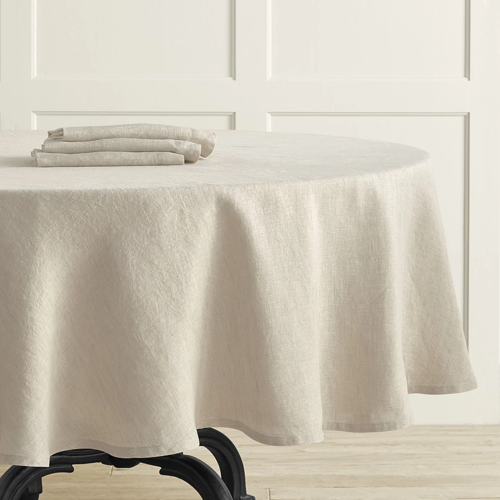 OPEN BOX: Italian Washed Linen Round Tablecloth, 90", Flax