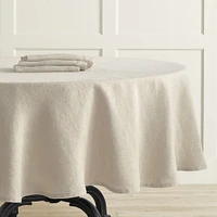 OPEN BOX: Italian Washed Linen Round Tablecloth, 90", Flax