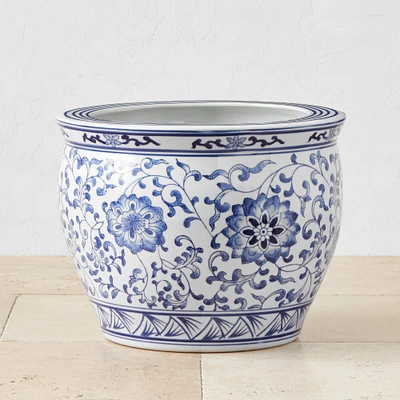 OPEN BOX: Blue & White Ceramic Planter, Extra Large