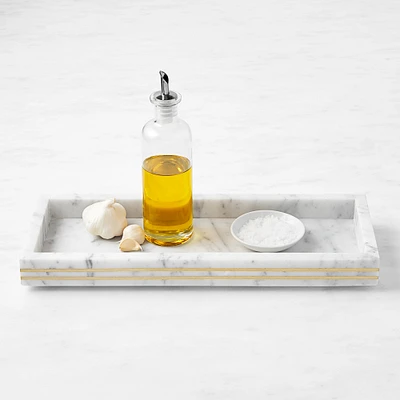 Williams Sonoma Arabescato Marble with Brass Inlay Countertop Tray