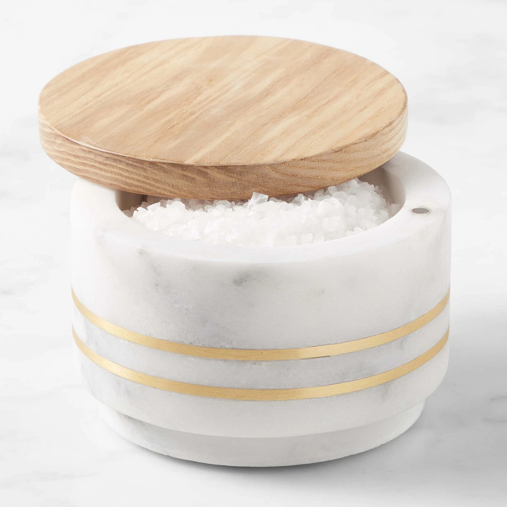 Williams Sonoma Arabescato Marble with Brass Inlay Salt Cellar