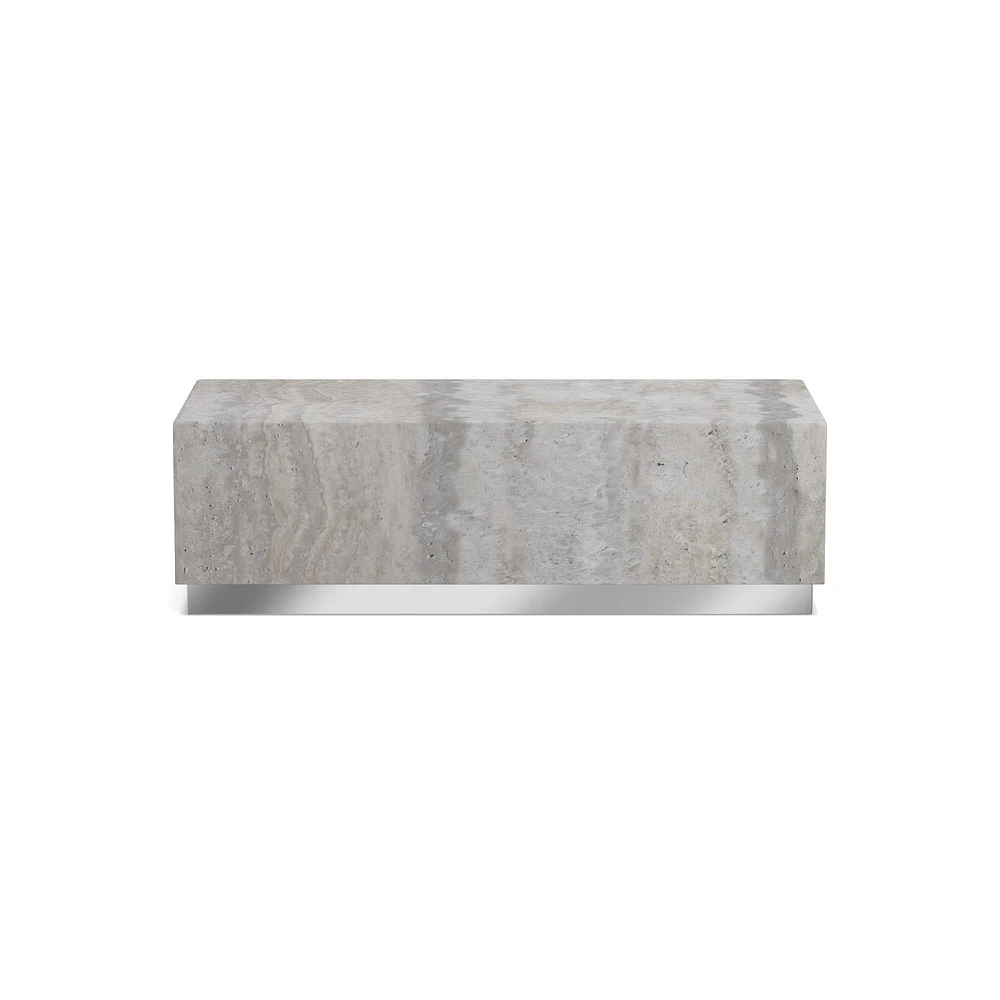 Travertine Rectangular Coffee Table, Stainless Steel (56")