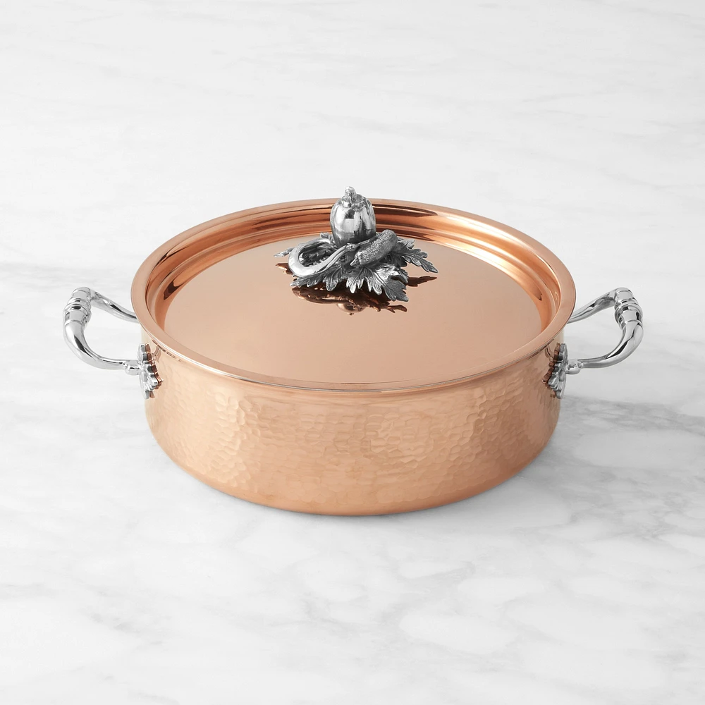 Ruffoni Opus Cupra Hammered Copper Braiser with Acorn Knob, 5-Qt.