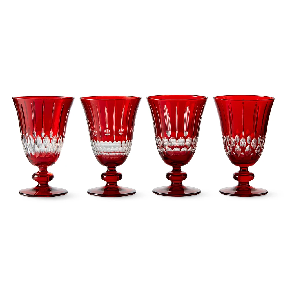 OPEN BOX: Wilshire Jewel Cut Red Goblets Mixed, Set of 4, Red