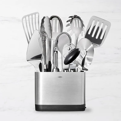 OXO Stainless-Steel Utensils with Utensil Holder, Set of 15