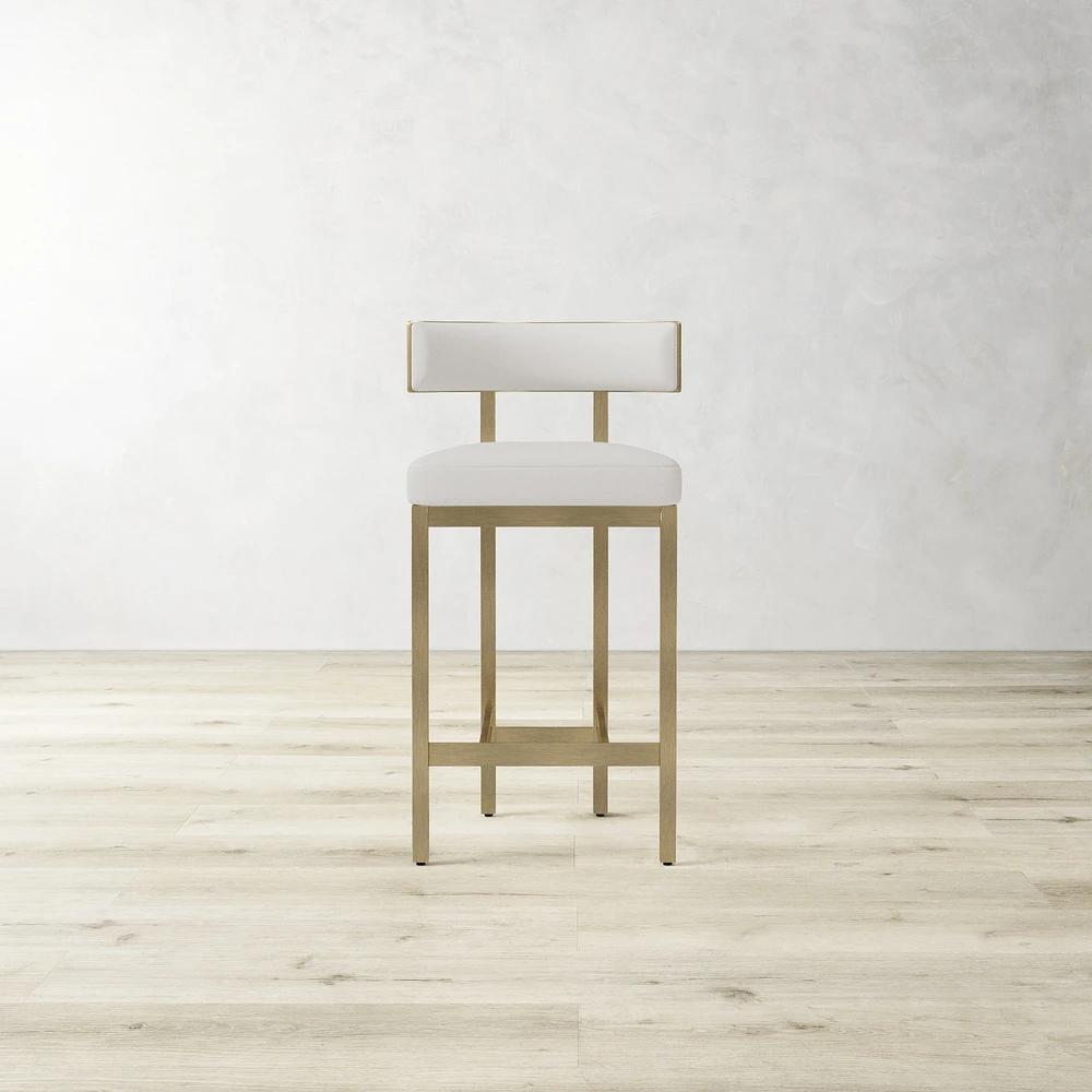 OPEN BOX: Emma Counter Stool, Standard, Milano Pebbled Leather, Snow, Antique Brass