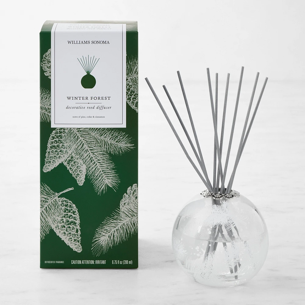 Williams Sonoma Winter Forest Ornament Diffuser, Glass with White Decal