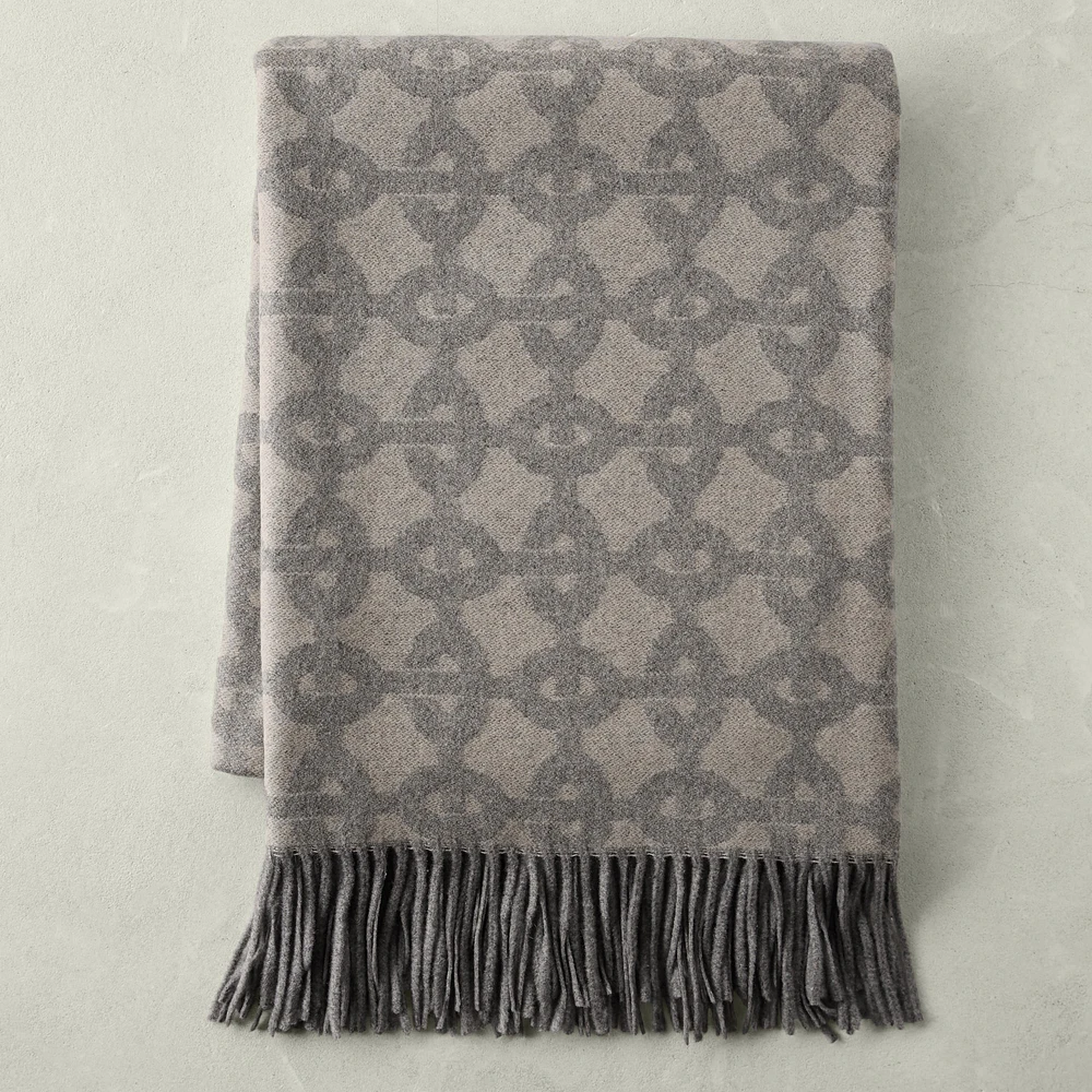 European Novelty Cashmere Throw, Chain Link, Light Grey