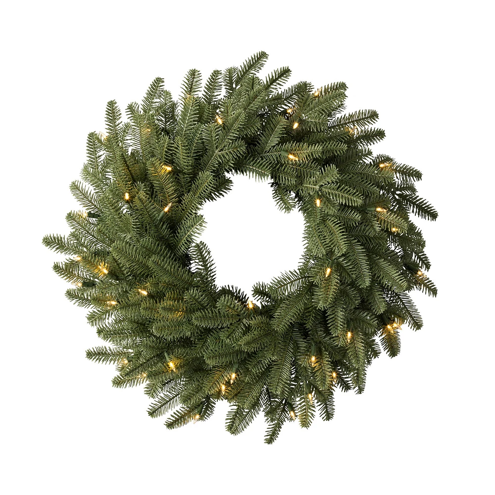 OPEN BOX: Balsam Hill Balsam Fir Pre-Lit Wreath, 32", Clear LED