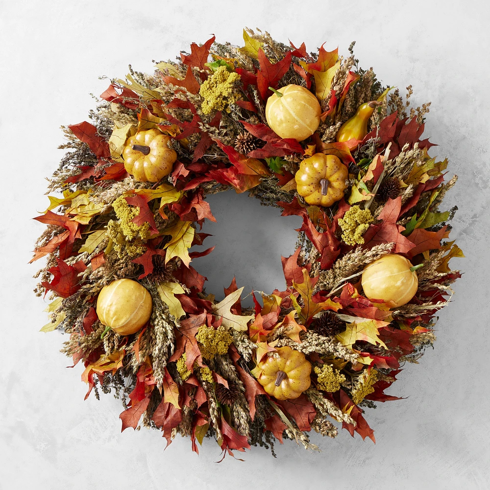 Pumpkin & Fall Leaves Live Wreath