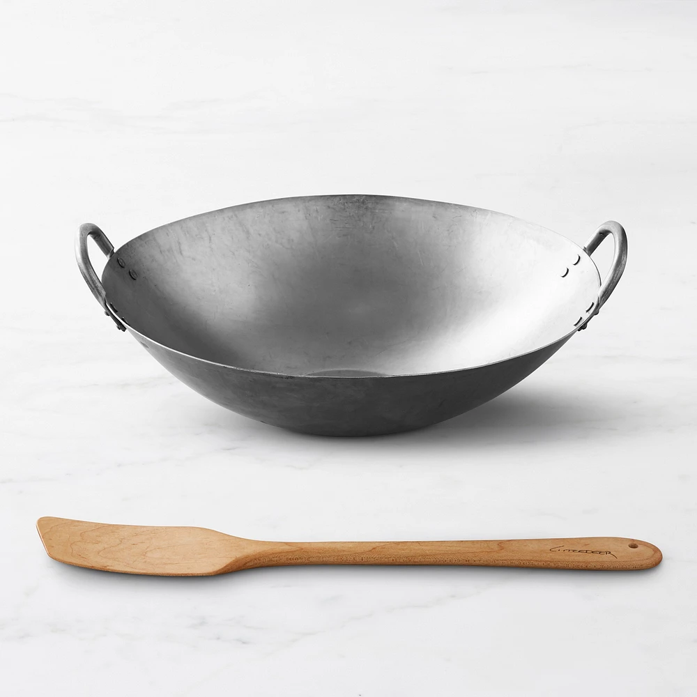 Williams Sonoma Traditional Flat Bottom Wok and Wok Paddle Set