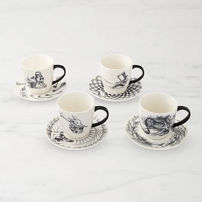 Rory Dobner x Williams Sonoma Alice's Adventures In Wonderland Tea Set Cups & Saucers, Set of 4