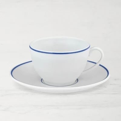 Apilco Tradition Blue-Banded Porcelain Cups & Saucers, Set of 4