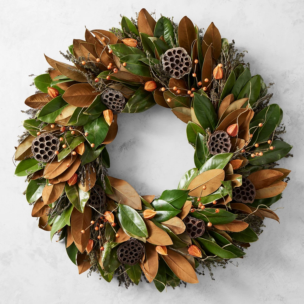 OPEN BOX: Magnolia Lantern Live Wreath, 30"