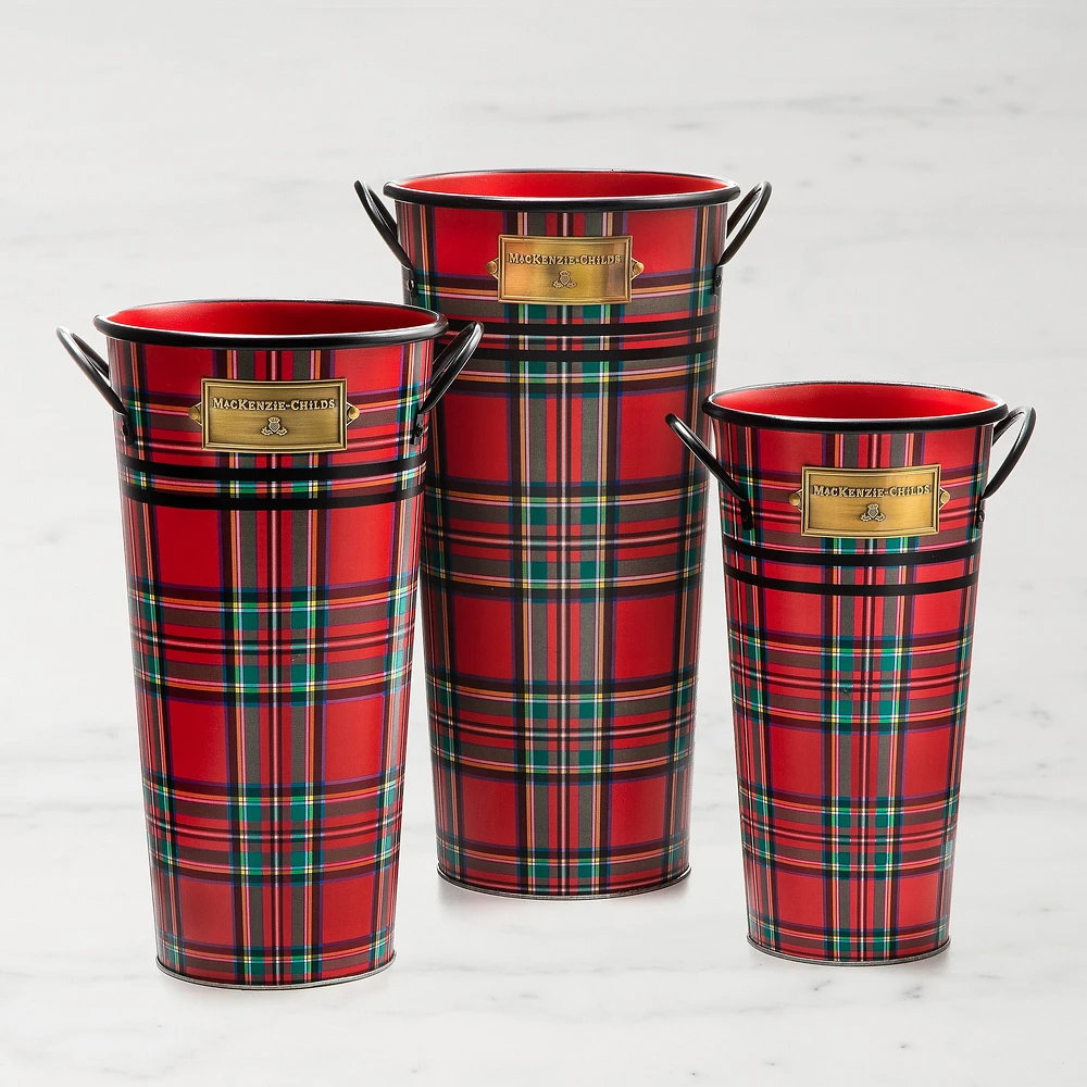 MacKenzie-Childs Tartan Flower Buckets, Set of 3