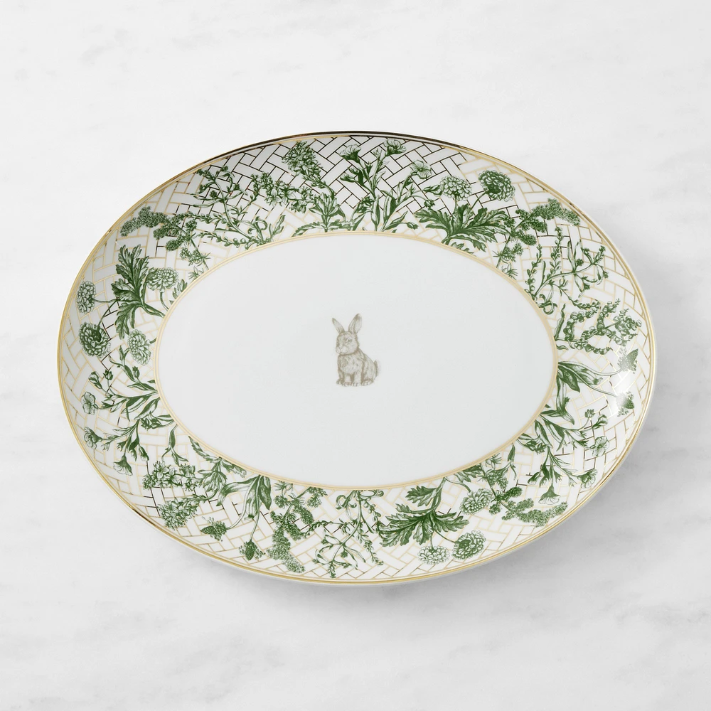 Garden Lattice Bunny Oval Platter