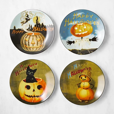 Vintage Halloween Mixed Salad Plates, Set of 4