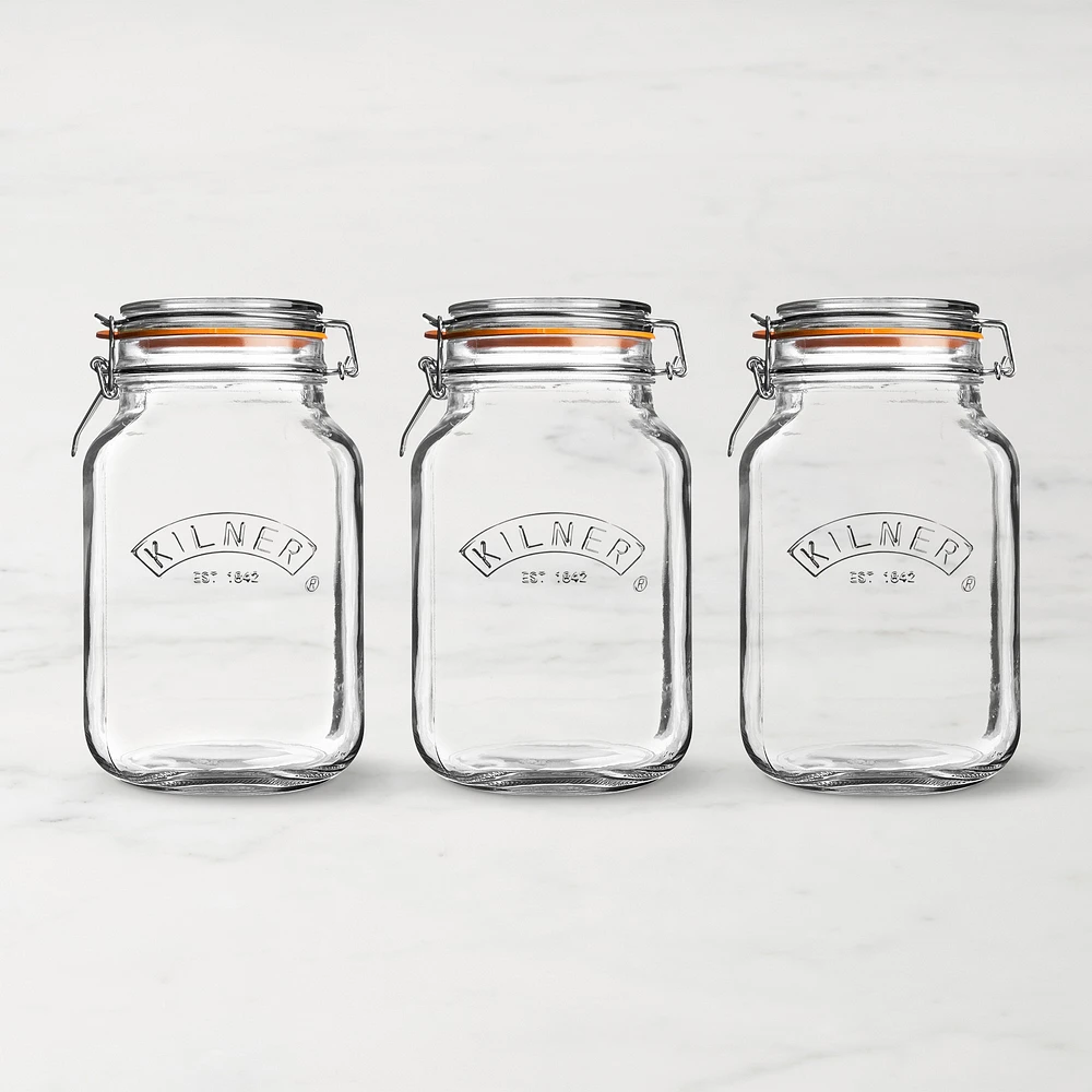 Kilner Square Clip Top Jar, 68oz, Set of 3