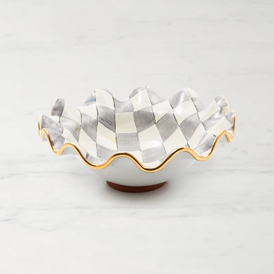 MacKenzie-Childs Sterling Check Ceramic Fluted Serving Bowl