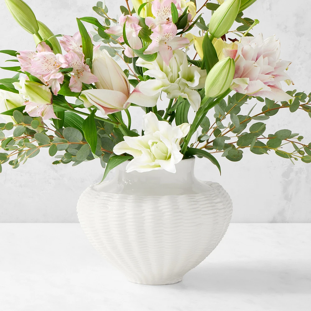 White Ceramic Basket Weave Vase