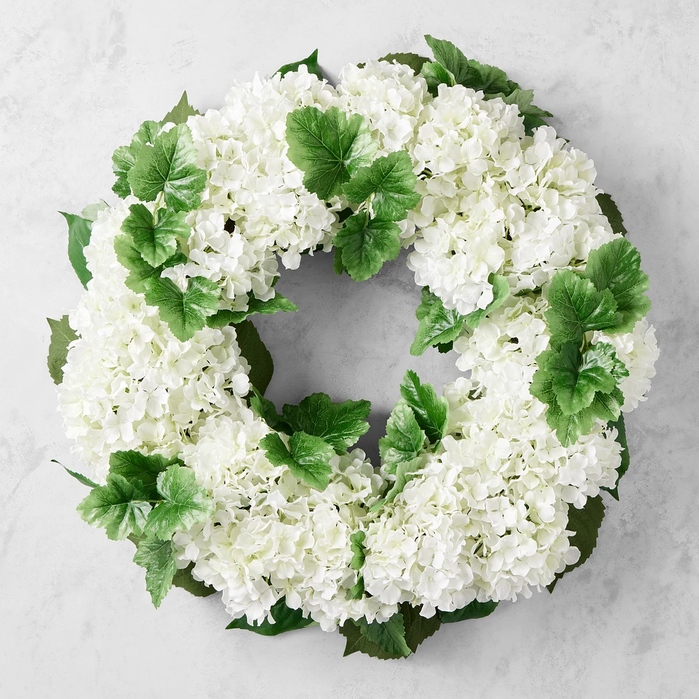 UV Protected Faux White Hydrangea Wreath, 27"