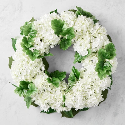 UV Protected Faux White Hydrangea Wreath, 27"