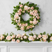 UV Protected Famille Rose Pink Faux Wreath & Garland