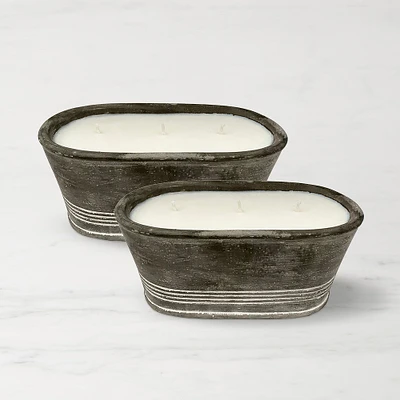 K. Hall 3 Wick Tub Garden Cement Citronella Outdoor Candle, Set of 2