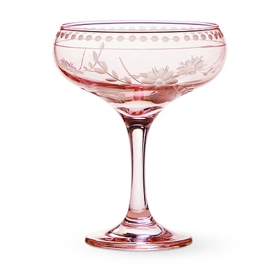 OPEN BOX: Vintage Etched Coupe Glasses, Set of 4, Pink