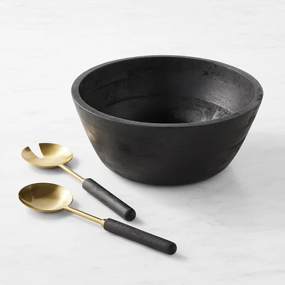 Black Wood Salad Bowl and Servers