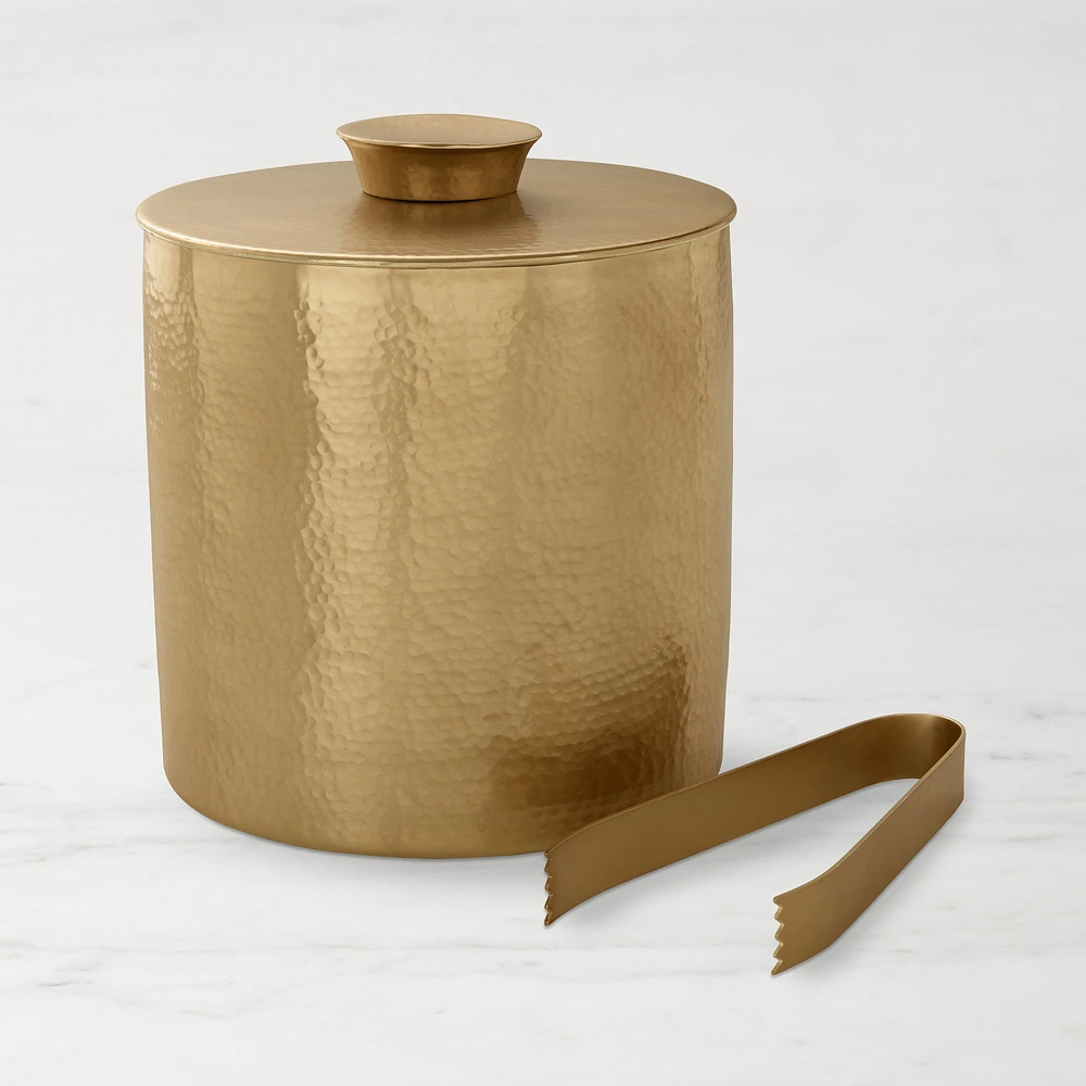 Williams Sonoma Antique Brass Ice Bucket with Tongs