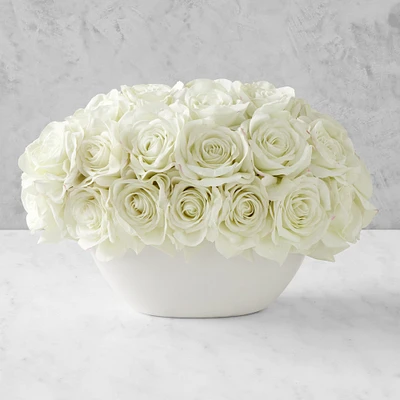 Jeff Leatham x Williams Sonoma Real Touch Faux White Roses in Oval Bowl