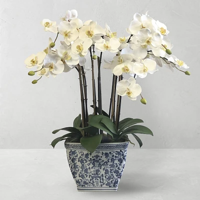 Faux Orchids in Cache Pot, 26"