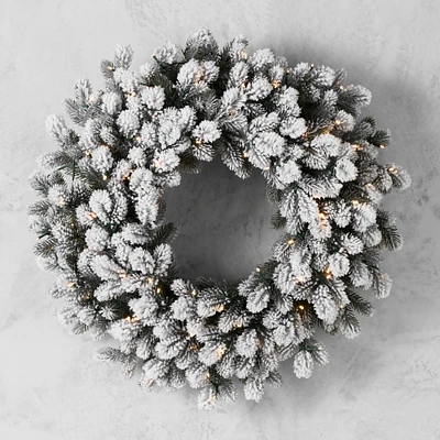 Jeff Leatham x Williams Sonoma Winter White Flocked Pre-Lit Wreath & Garland