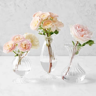 Clear Floral Glass Bud Vases, Set of 3