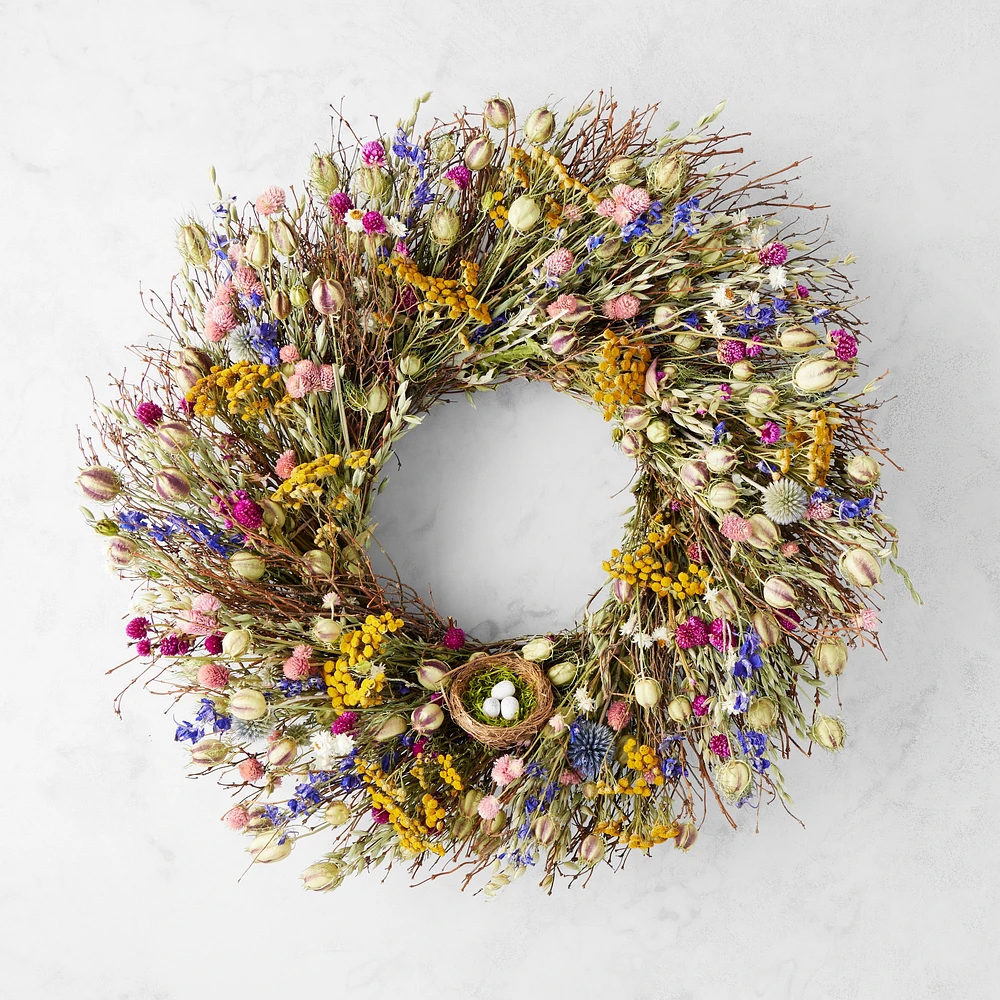 Spring Floral Nest Live Wreath, 22"