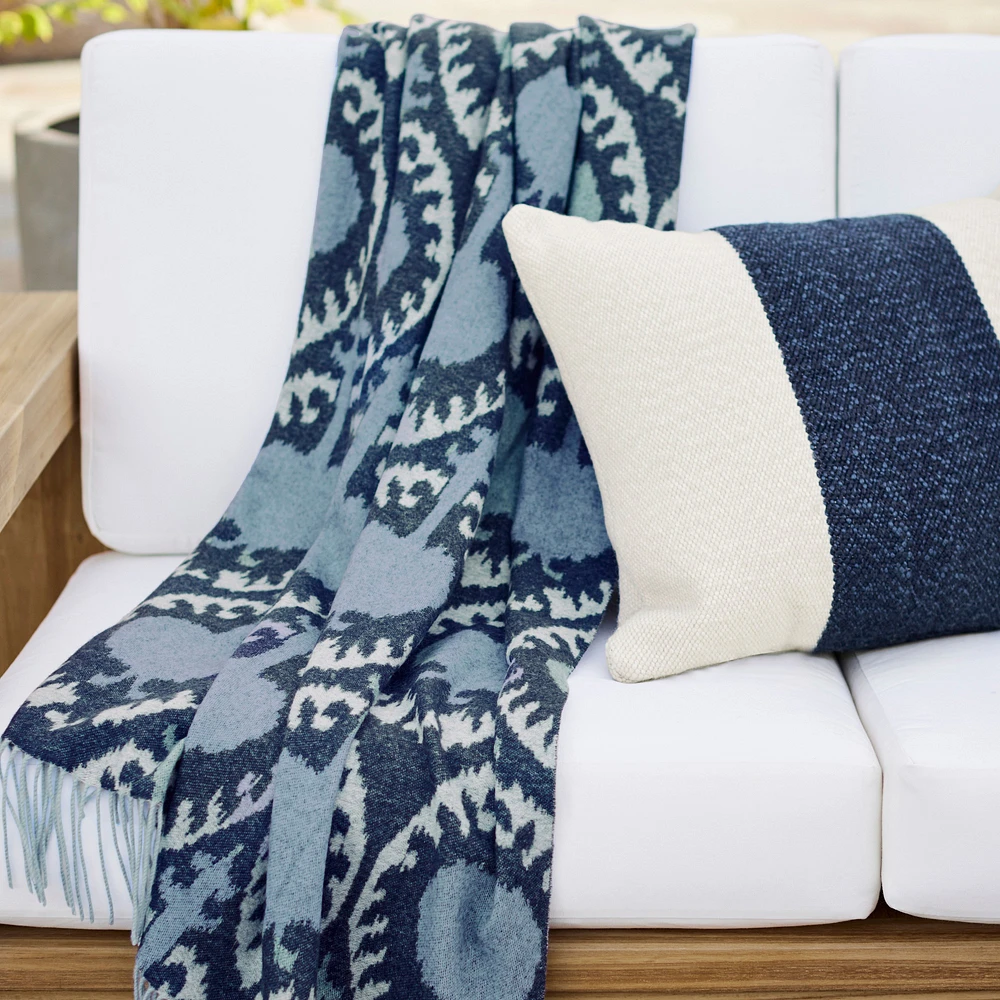 European Novelty Cashmere Throw, Marrakesh Ikat, Navy