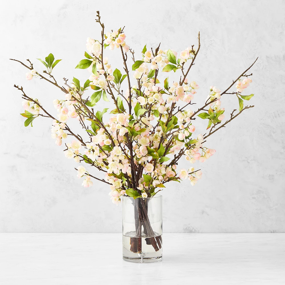 Faux Plum Blossom Arrangement in Glass Vase