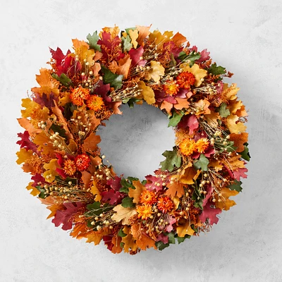 Fall Leaves & Floral Live Wreath, 18"