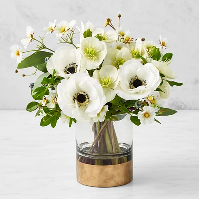 Honeycomb Faux Floral Arrangement, Gold Glass Vase