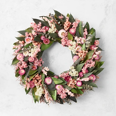 Spring Pink Blossom Live Wreath, 20"