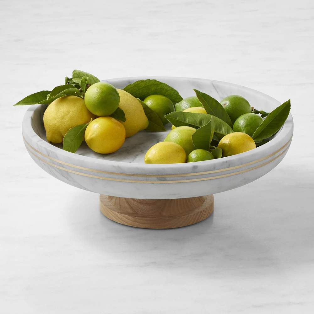 Williams Sonoma Arabescato Marble with Brass Inlay Fruit Bowl