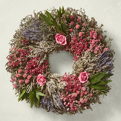 Pink Rose Garden Live Wreath, 20"