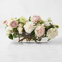 Famille Rose Faux Floral Arrangement in Table Runner Vase